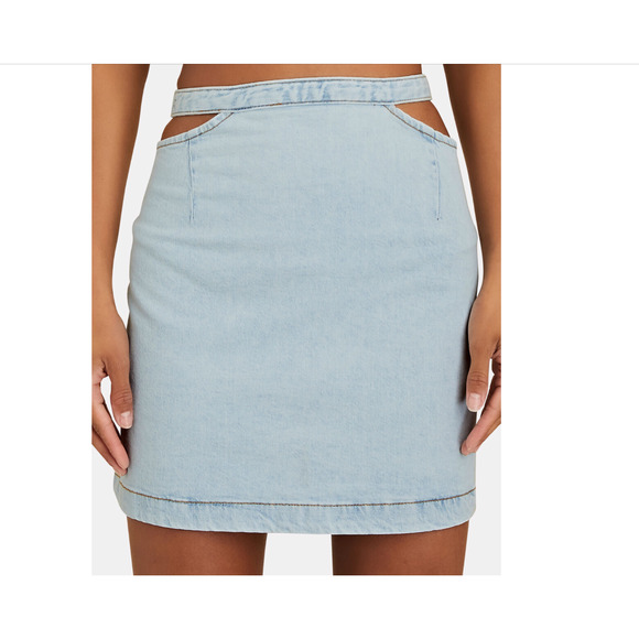 WeWoreWhat Cutout Denim Skirt Mini High Waist Blue Grunge Y2K Revolve S NWT - Picture 2 of 11